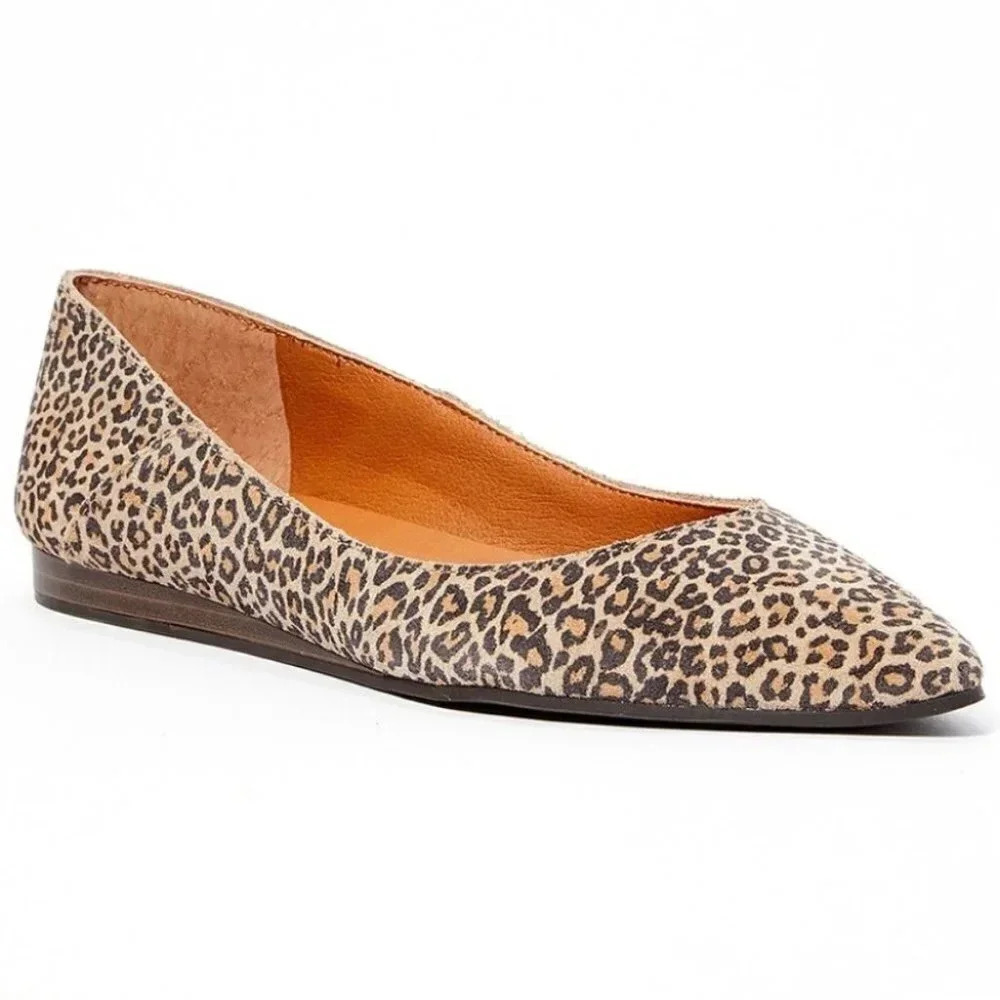 Lucky Brand Brown Leopard Bethysa Leather Pointed Toe Sophia Ballet Flat
